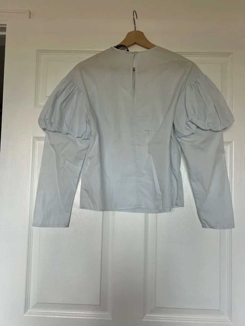 Zara poplin puff sleeve light blue shirt XS